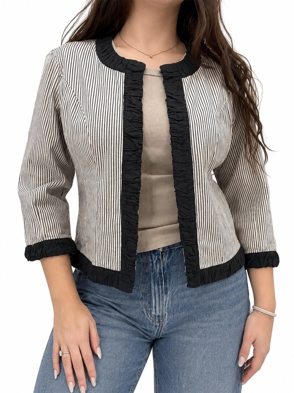 AXI Vintage Black & White Striped Blazer Jacket Top Size Medium Cotton Y2k